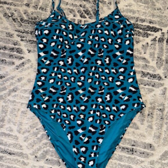 Blue Leopard Animal Print Women's One Piece Swimsuit Cheeky Full Coverage L - Picture 3 of 10
